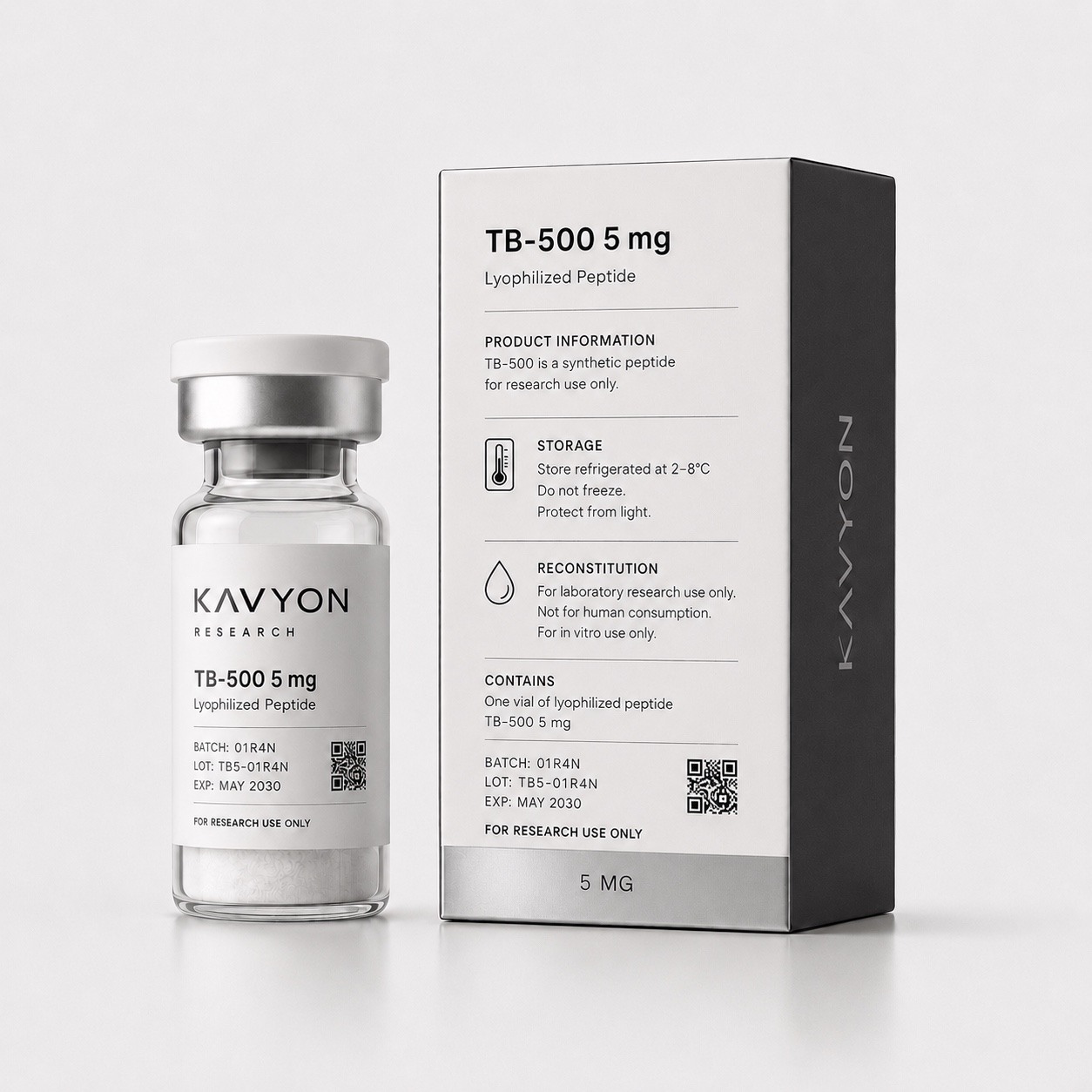 TB-500 5 mg — vial and back of box